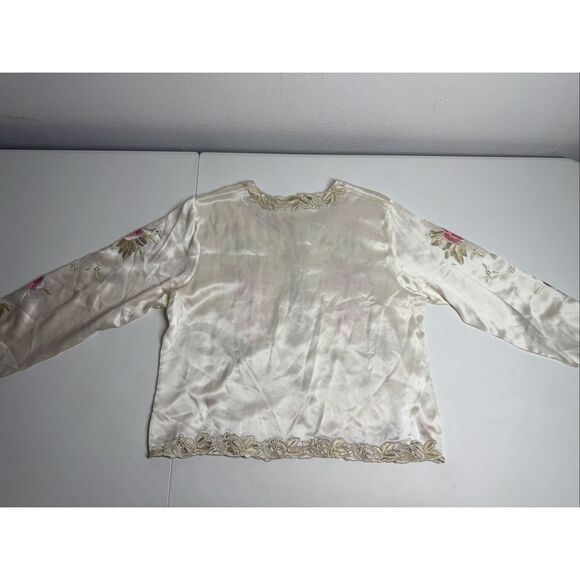 VTG Beautifulleaf Chinese Silk Embroidered Floral Top Blouse Button Up Sz XL - Picture 11 of 12